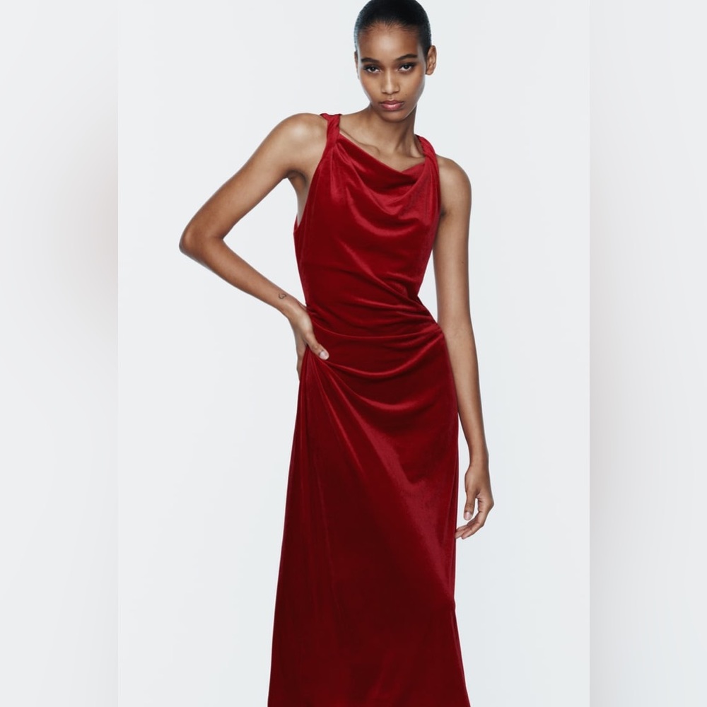NWT Women’s Zara Midi Velvet Dress- $75 - Picture 5 of 10